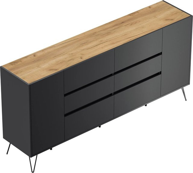 Posseik Sideboard Industrial R in Grafit und Eiche mit 6 Schubladen und 2 Türen, Breite: 199,0 cm - Bild 1