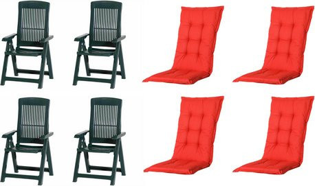 MADISON Gartenmöbelset Tampa mit 4 Klappsesseln und Auflagen, Farbe Grün mit roten Auflagen, B/H/T: 61 x 109 x 60 cm - Bild 1