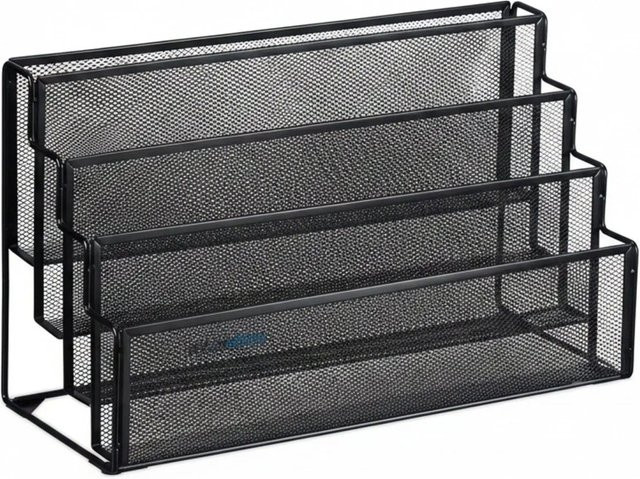 Relaxdays Zeitschriftenhalter aus Metall in Schwarz mit 4 Fächern, freistehendes Mesh-Design für Wohnzimmer und Büro, B/T/H: 26 x 45 x 18 cm - Bild 1
