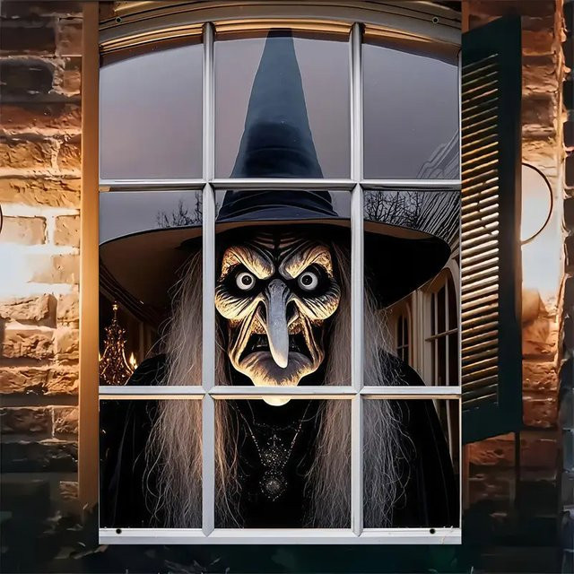VIKAMA Halloween Haunted Witch Türflagge als Party-Dekoration für Innen und Außen, bunt, B/H: 80 x 120 cm - Bild 1