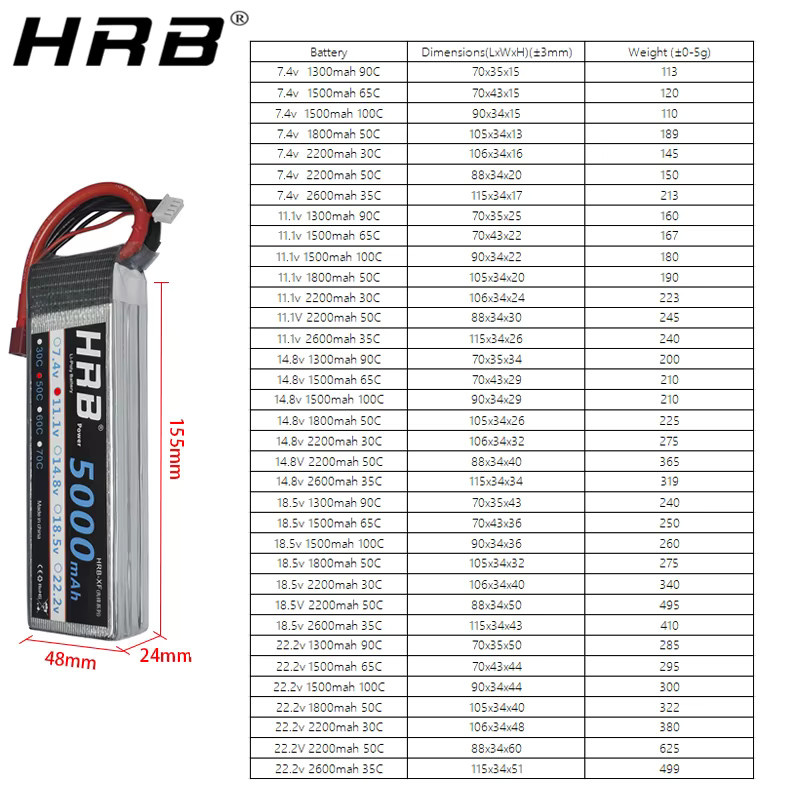 HRB Li-Ion Akku 1500mAh mit XT60 Anschluss für RC Flugzeuge, Helikopter, Autos und Boote - Bild 2