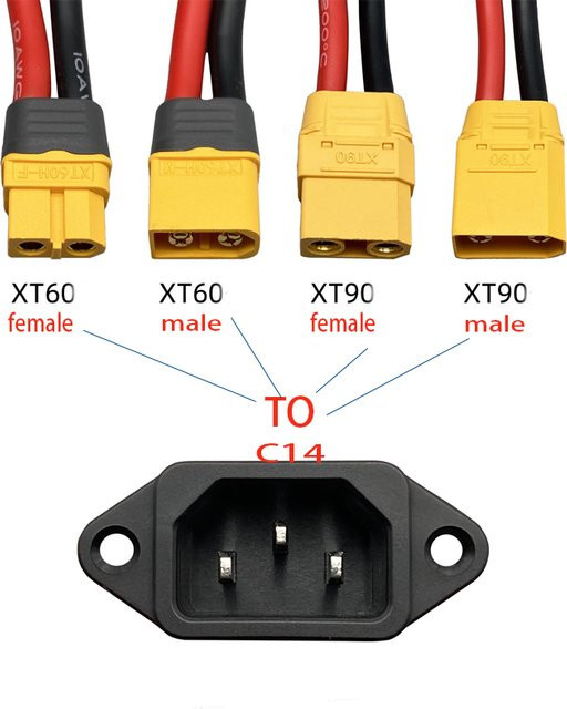 JCD Ladekabel Adapter Set mit XT60 und XT90 auf C14 3-polige Steckdose in Gelb - Bild 1