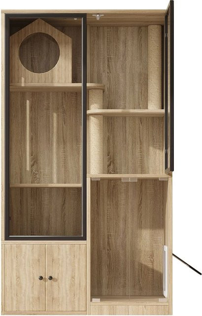 Merax Katzenhaus aus Holz in Braun als Indoor Kletterhaus mit ersetzbarem Sisal, B/T/H: 90 x 50 x 160 cm - Bild 1