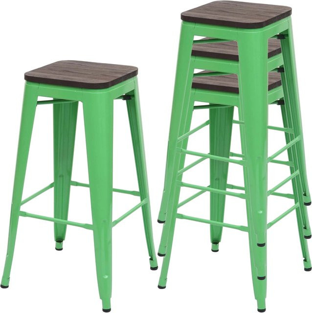 PROREGAL 4er-Set Barhocker im Industrial-Design mit Ulmenholz-Sitzfläche und Metallgestell, Farbe: Grün, Sitzhöhe: 76 cm - Bild 1