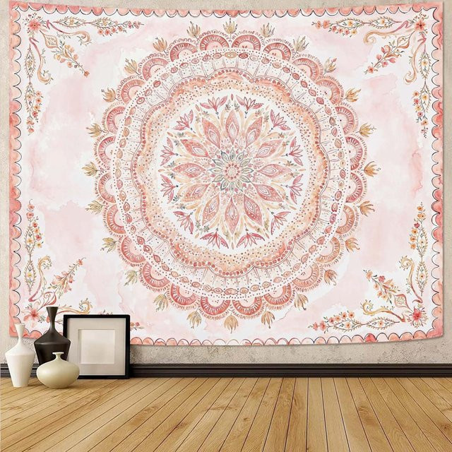FableNook Boho Wandteppich mit floralem Mandala Design in Pink, Breite: 150 cm, Höhe: 200 cm - Bild 1