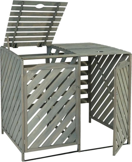 Proregal XL Mülltonnenverkleidung aus Tannenholz in Grau, H x B x T: 121 x 133 x 98 cm - Bild 1