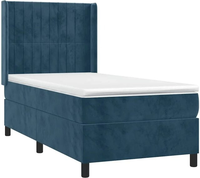 vidaXL Boxspringbett mit Matratze in Dunkelblau, Hybridbett mit LED-Unterbettbeleuchtung und USB-Ladeport aus Samt, B/T/H: 90 x 190 x 128 cm - Bild 1