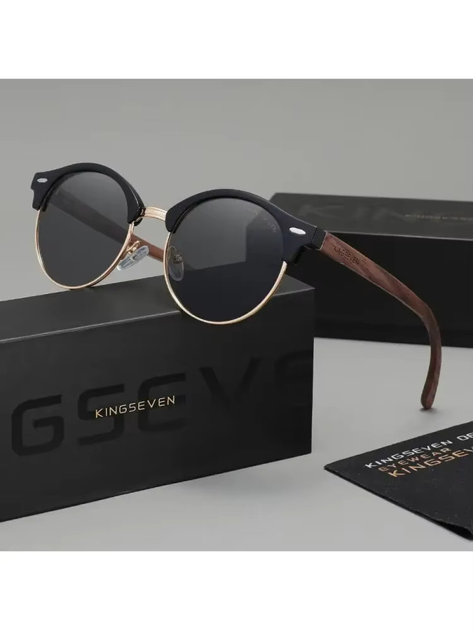 KINGSEVEN Sonnenbrille, Holz, Vollrand, Rund, Unisex, polarisiert - Bild 3