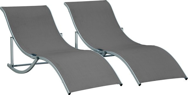 Outsunny 2er Set Sonnenliegen aus Aluminium und Textilene in Dunkelgrau, ergonomische Gartenliegen mit Stoffbespannung, B/T/H: 165 x 61 x 63 cm - Bild 1