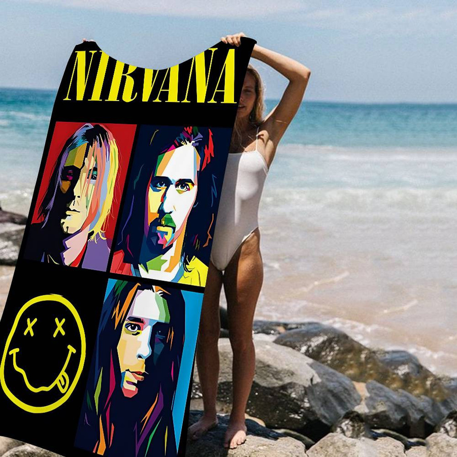 Nirvana Kurt Cobain Kinder Strandtuch mit Cartoon-Motiv aus Mikrofaser und Polyester, B/B: 50 x 100 cm, Mehrfarbig - Bild 3