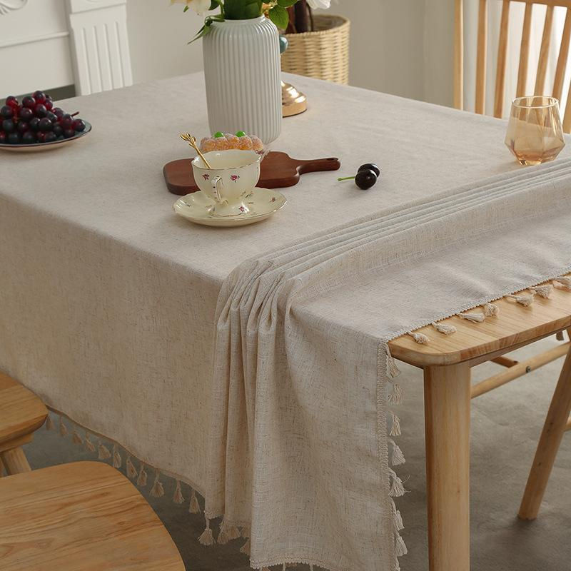 Rechteckige Tischdecke aus Baumwolle und Leinen mit Spitze in Beige, B/T: 110 x 170 cm - Bild 4