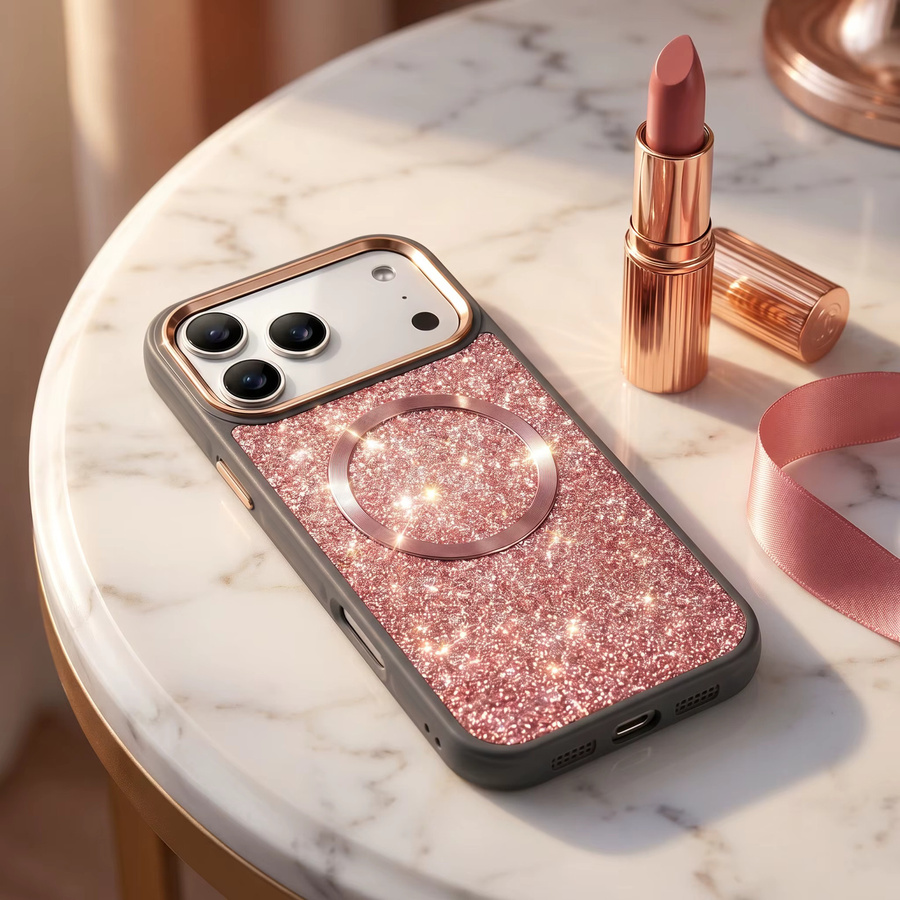 Eseble Luxus Softcase mit Glitzer-Airbag als stoßfeste Handyhülle für iPhone 15 Pro Max, 16 Pro Max und 17 Pro Max in Blau - Bild 4