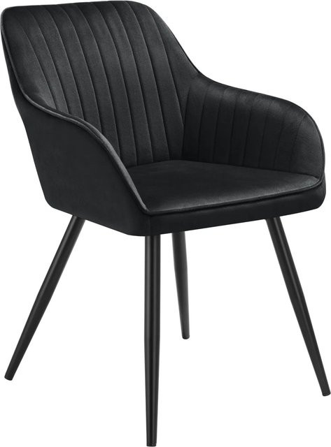 tectake Esszimmerstuhl Marilyn gepolstert in Samtoptik mit Steppmuster und Stahlbeinen, Schwarz, B: 58 cm, T: 62 cm, H: 82 cm - Bild 2
