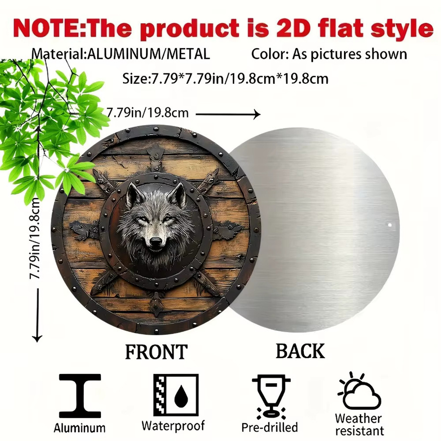 CIFBUY Wikinger Aluminium-Schild mit Nordischem Wolf-Motiv in Braun, Rundes Metall-Wanddekor - Bild 2