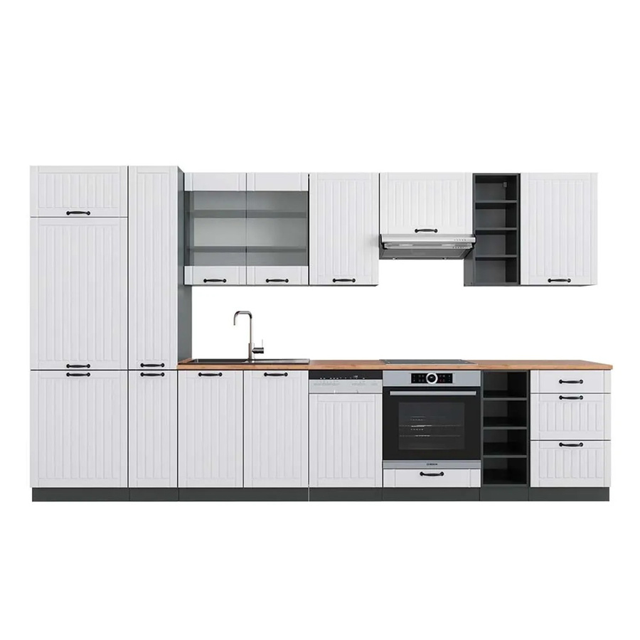Vicco Fame-Line Küchenzeile Landhausstil in Weiß und Anthrazit mit Eiche-Optik, Breite: 355 cm - Bild 2