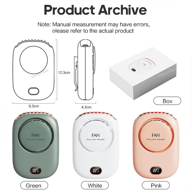 Kinscoter Tragbarer Mini-Halsventilator mit 1800mAh Akku, kabelloser Nackenventilator als Luftkühler, USB-wiederaufladbar, Pink und Green - Bild 5