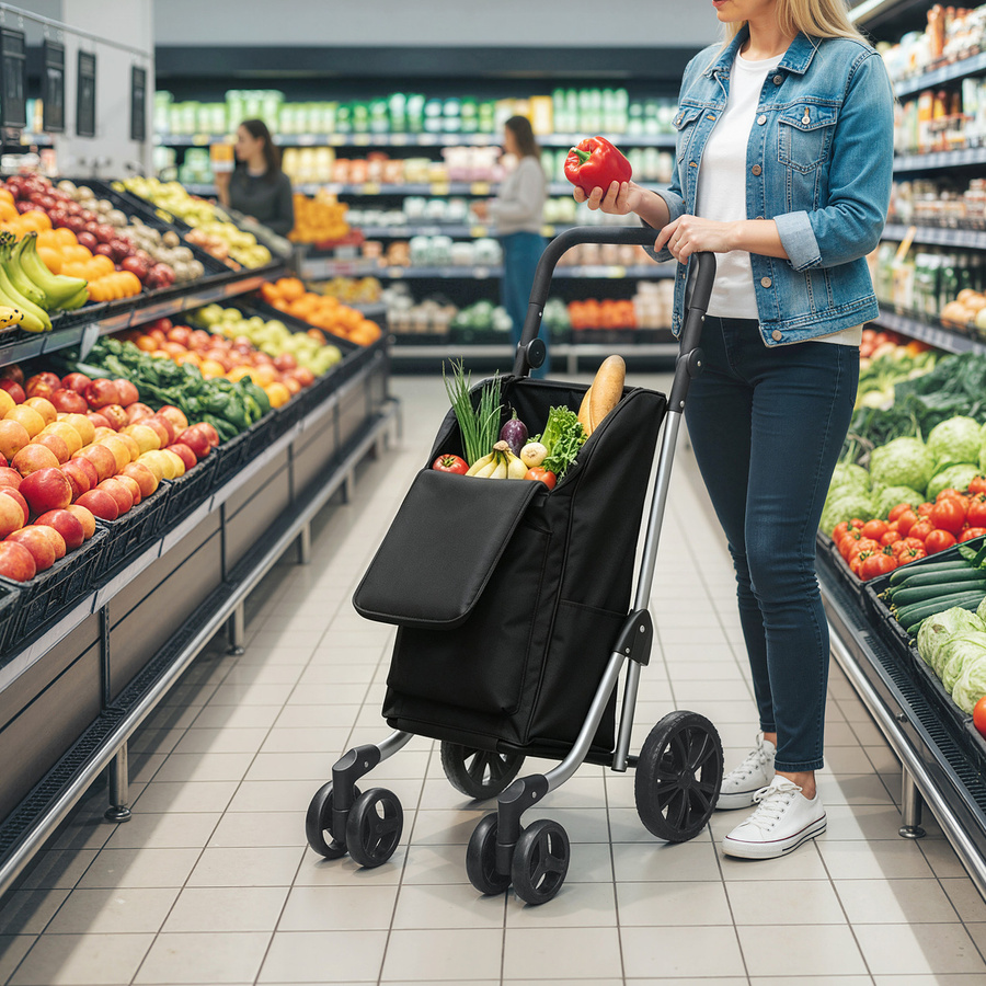 HOMCOM 3in1 Einkaufstrolley klappbar mit Kühlfach und abnehmbarer Tasche, Schwarz, 46L Kapazität - Bild 2