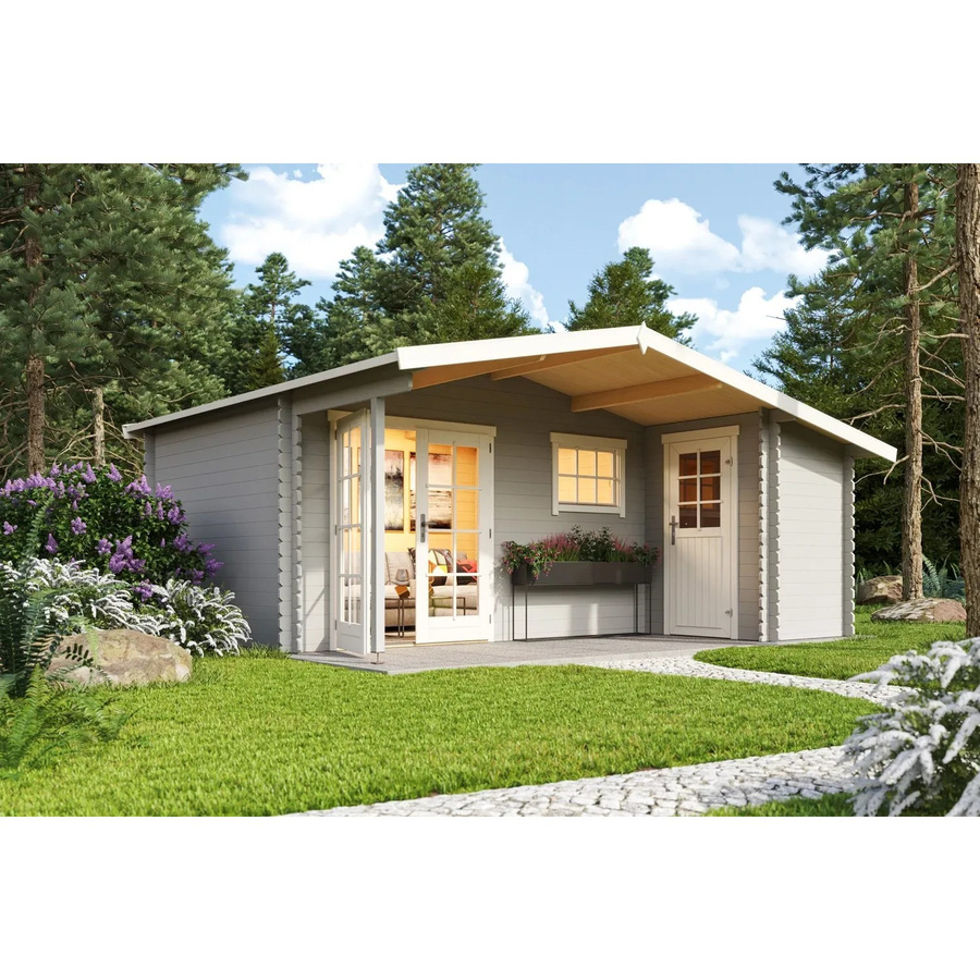 Lasita Gartenhaus Little Rock Maja mit Satteldach in Lichtgrau B/H/T: 558,7 x 245,1 x 480 cm - Bild 2