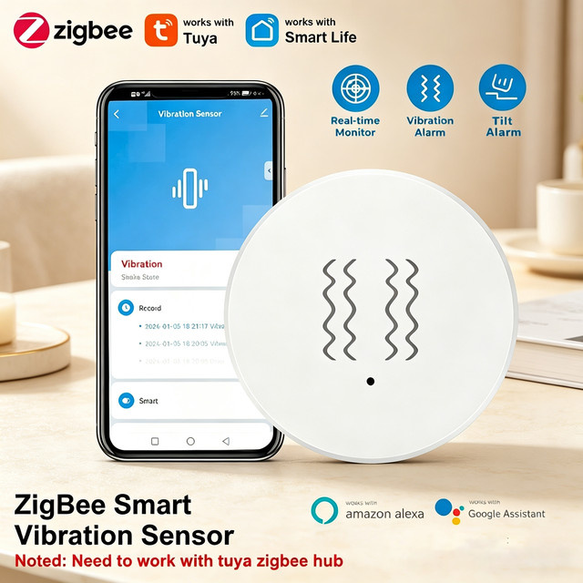 Tuya Zigbee Smart Vibrationssensor in Weiß zur Echtzeit-Überwachung von Neigung und Erschütterung mit Smart Life App-Steuerung - Bild 1