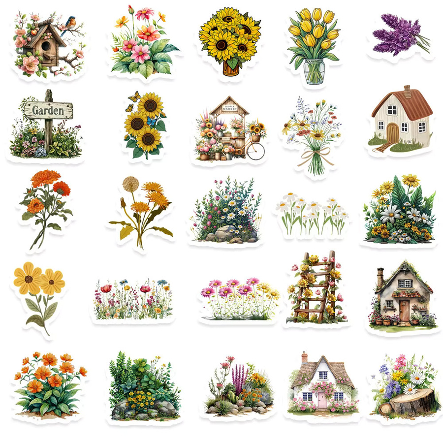 Charile Aufkleber, Pflanze Blume Landschaft, Retro, 10-teiliges Set - Bild 3
