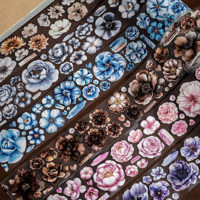 Retro Blumen Klebeband Rolle mit Big Bloom Design für Planer und DIY-Collagen - Bild 1