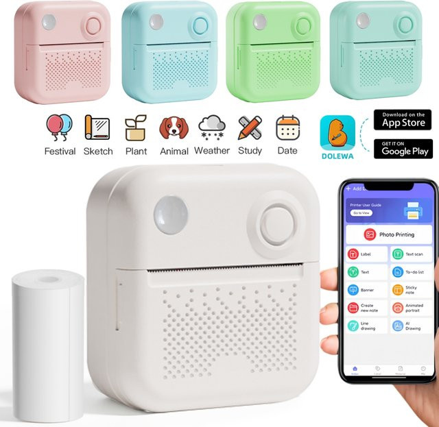 Dolewa D3 Tragbarer Thermopapier Mini-Drucker für Etiketten und Fotodruck - Bild 1