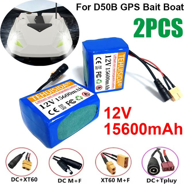 TEHUISIDA 2 Stück 12V 15600mAh D50B GPS Köderboot Akku, 18650 Lithium-Ionen-Akku in Blau - Bild 1