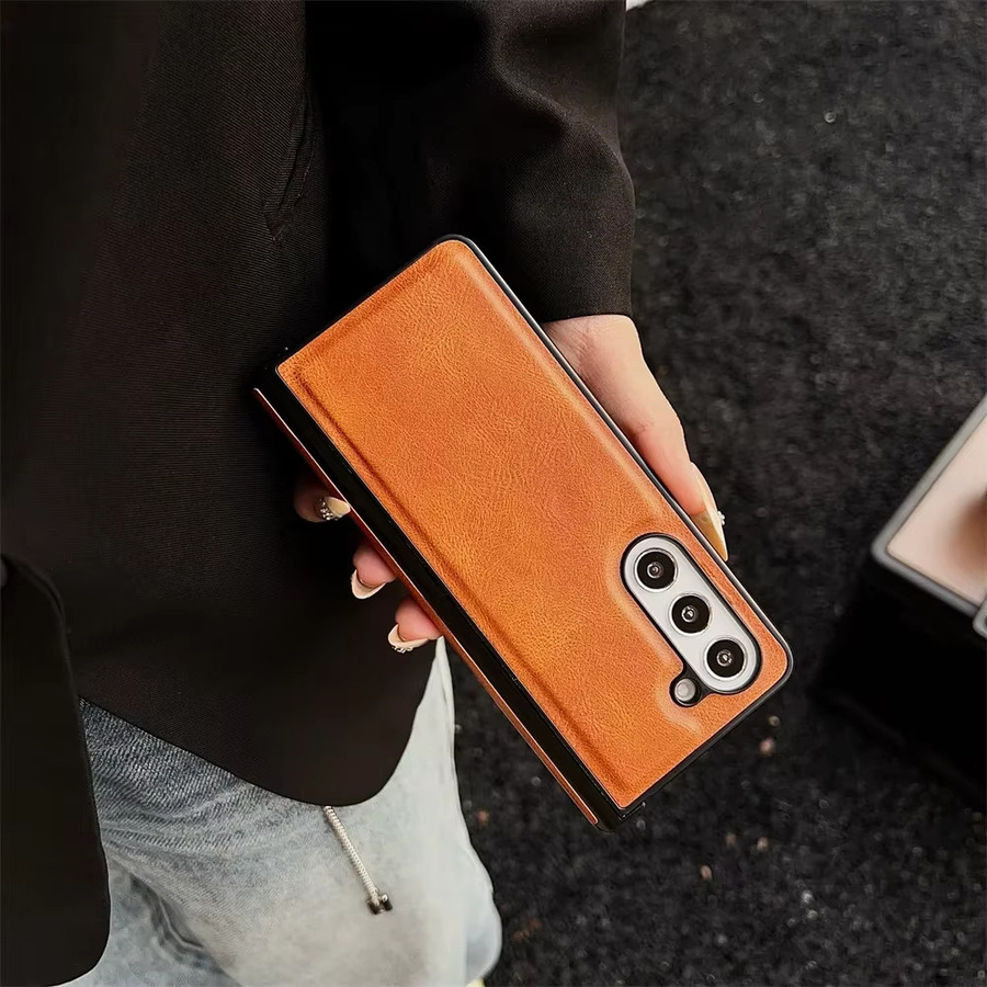 Hautfreundliche Leder-Handyhülle mit Retro-Textur für Samsung Galaxy Z Fold 7, 6, 5, 4, 3 in Gelb - Bild 3