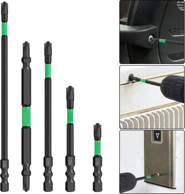 VIBRATITE 5er Set Magnetische Elektriker-Schraubendreher-Bits Schlitz und Kreuz, Länge: 50-150 mm - Bild 1
