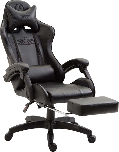 TPFLiving Bürostuhl India Schwenkbarer Task Chair aus Kunstleder in Schwarz mit Fußring und Armlehnen - Bild 1