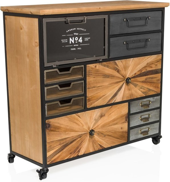hjh LIVING Sideboard CONTINENTO XL in Holzoptik Braun im Industrial Design mit Rollen - Bild 1
