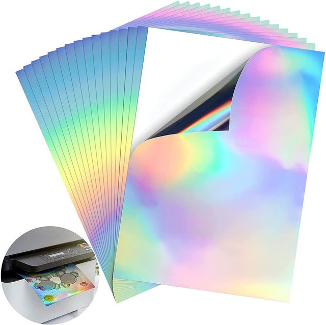 20 Blatt holografisches Aufkleberpapier in A4, wasserfest und kratzfest, multicolor, geeignet für Tintenstrahldrucker und Laserdrucker - Bild 1