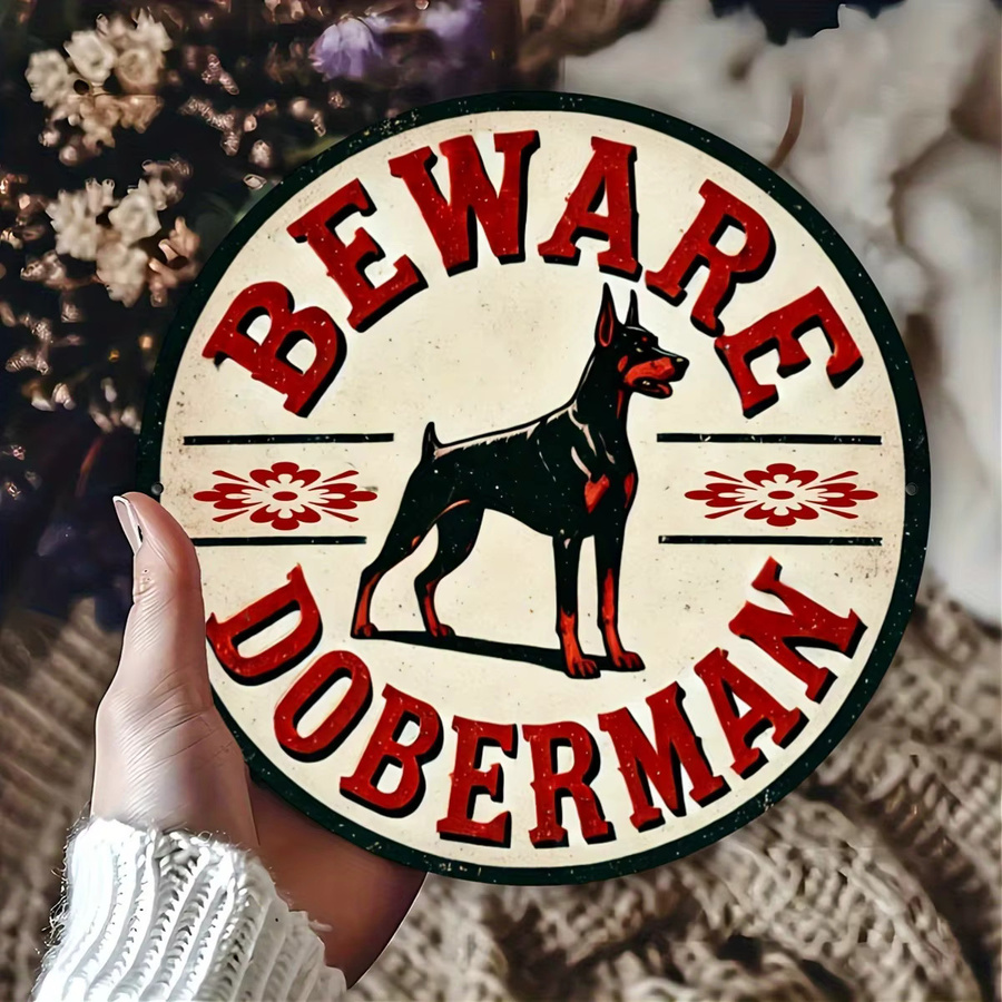 Vintage Aluminium-Schild Potdemiel Beware of Doberman Metallwandkunst in Mehrfarbig, Breite: 19,81 cm - Bild 2