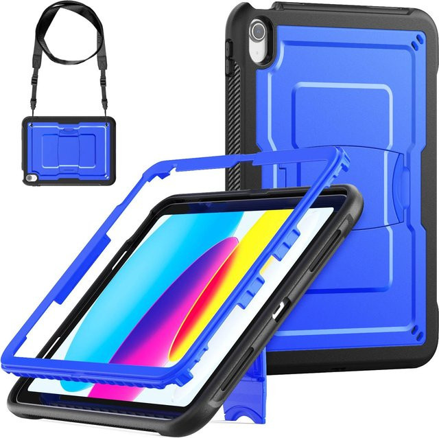 Apple Tablet-Hülle für iPad 11. Generation (2025) mit Ständer und Schultergurt, Farbe: Blau - Bild 1