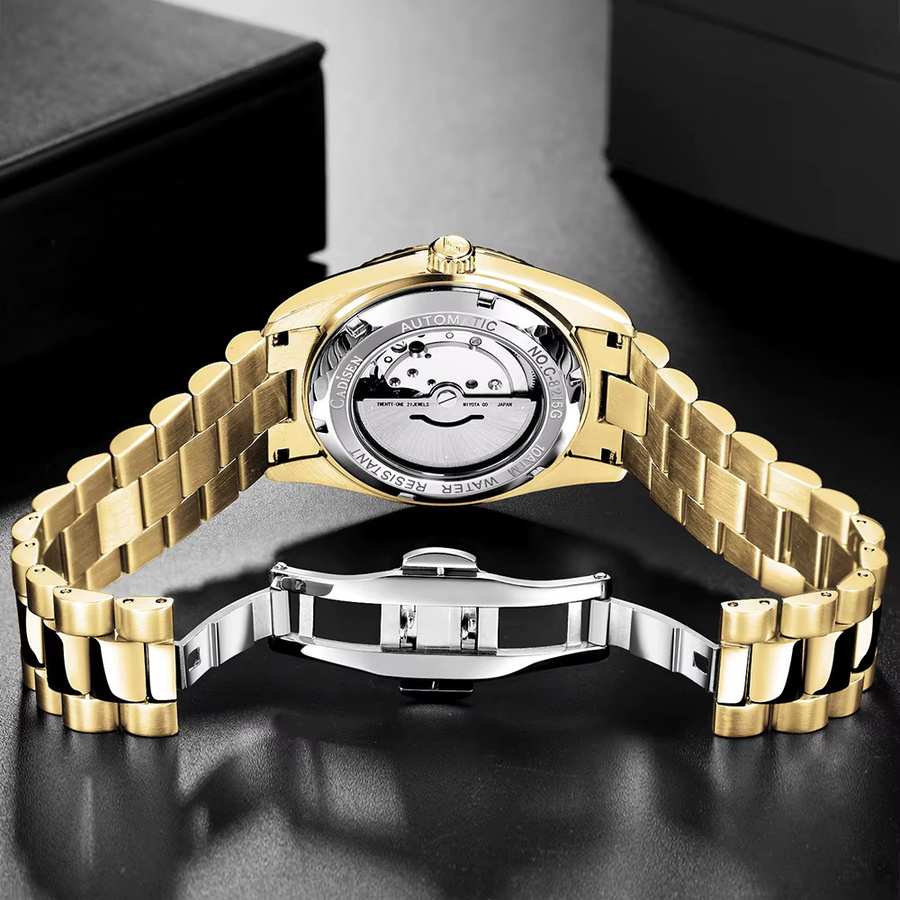 CADISEN Armbanduhr Automatik, Edelstahl, Gold, Grün, Saphirglas, Herren - Bild 3