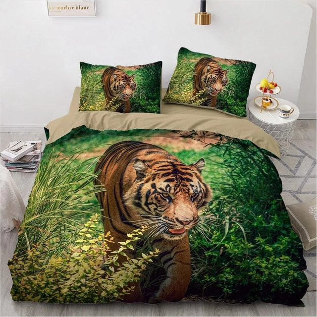 3D-Bettwäscheset Your Warm Home mit Tiger-Aufdruck, Schwarz/Mehrfarbig, aus Polyester, bestehend aus 1 Bettbezug und 2 Kissenbezügen, Bettbezug Breite: 133 cm, Kissenbezug: 50 x 70 cm - Bild 1