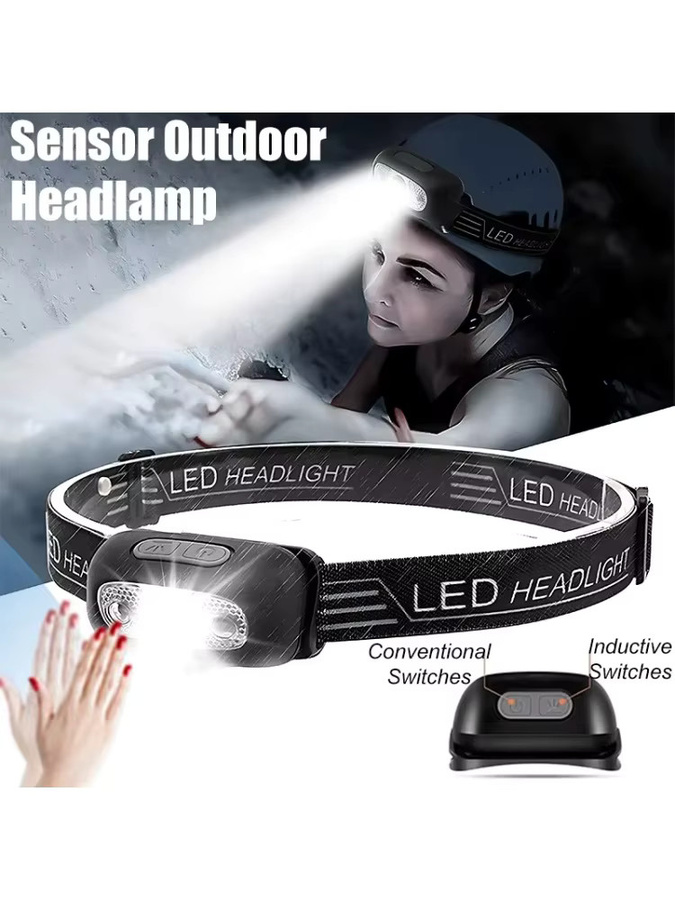 NEWBIRTH LED-Stirnlampe in Schwarz mit Wellensensor-Schalter, USB wiederaufladbar und wasserdicht für Outdoor, Camping und Angeln - Bild 7