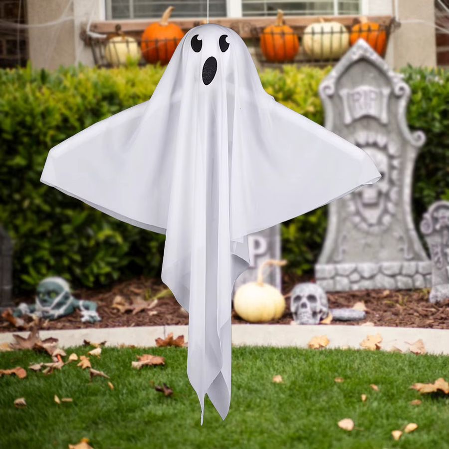 VAKIND Halloween Geister-Horror-Requisite, batteriebetriebene beleuchtete Geister-Dekoration in Weiß zum Aufhängen für Terrasse und Rasen - Bild 4