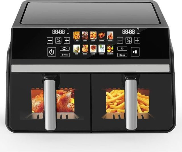 NETTLIFE Heißluftfritteuse SYNC & DUAL Double Zone mit 10 l Fassungsvermögen (2 x 5 l), 2200 W, Schwarz - Bild 1