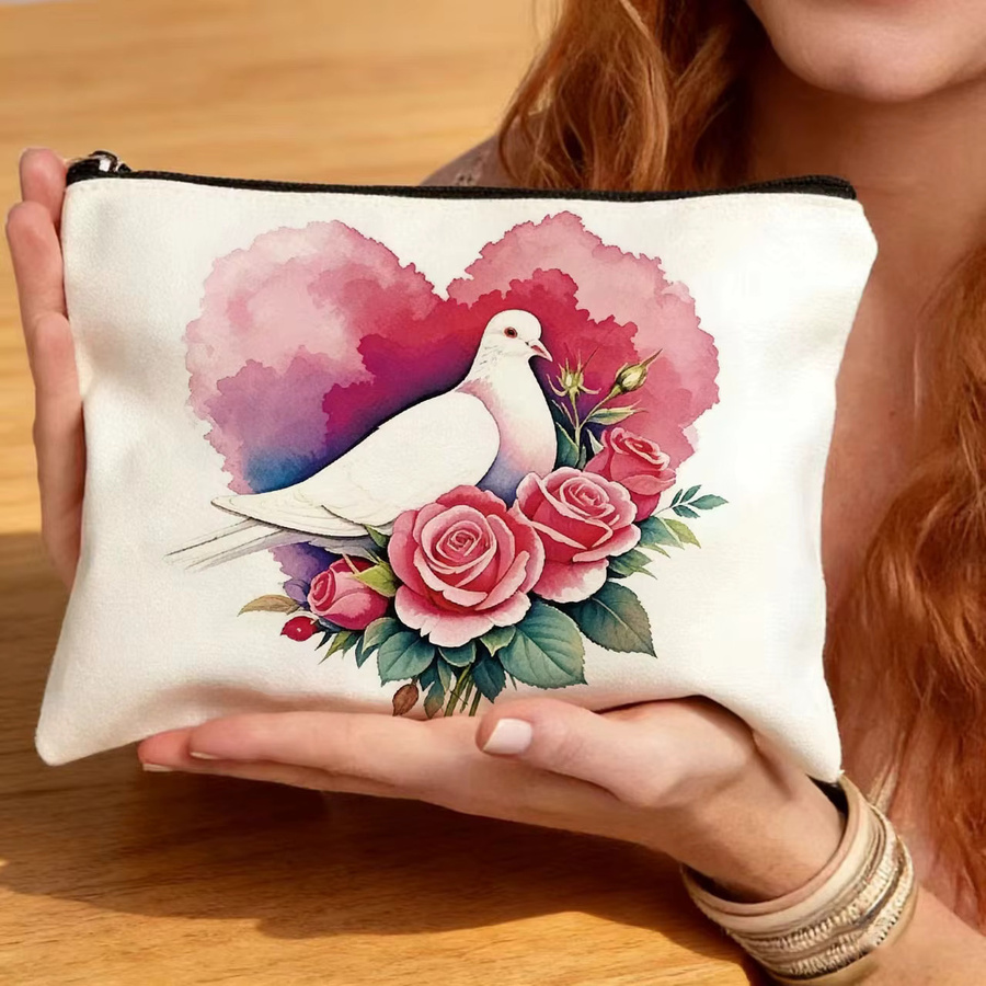 Multifunktionale Aufbewahrungstasche aus Segeltuch im Valentinstag-Ölgemälde-Stil, buntes Federmäppchen und modische Handtasche - Bild 3