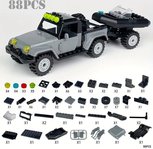 Yiran toy Graue Streitaxt Pickup LKW, Konstruktionsbausteine, 88 Teile, ab 6 Jahren - Bild 1