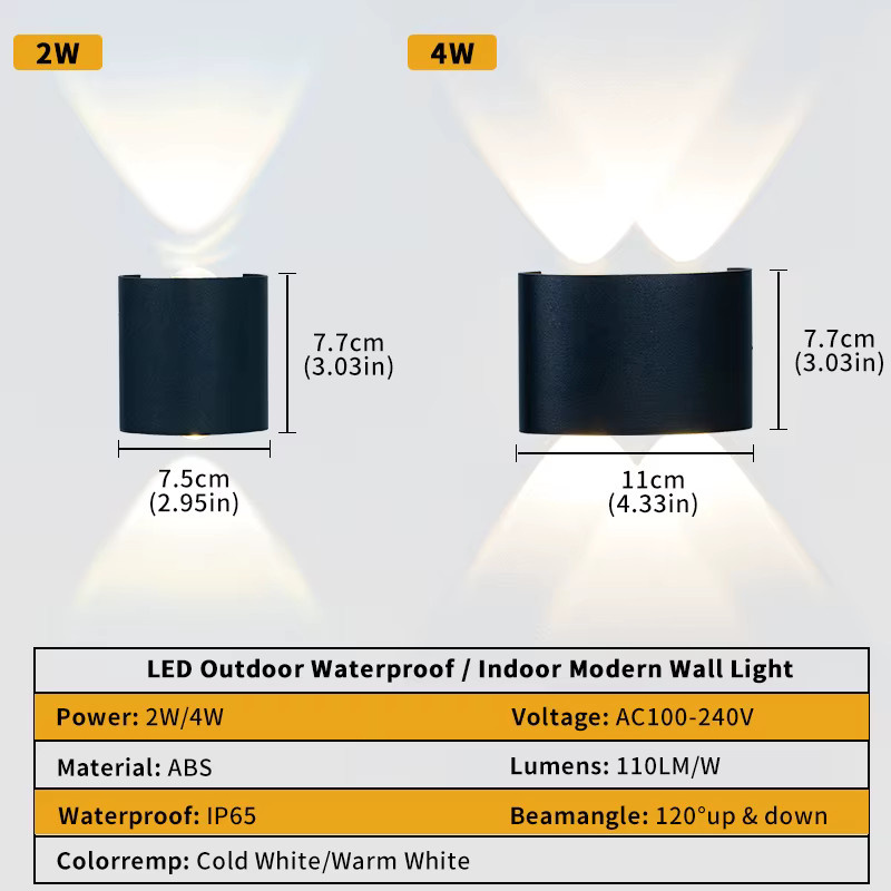 MING&BEN LED-Wandleuchte in Schwarz, moderne Up-and-Down Außenleuchte mit IP65 Wasserschutz für Garten und Treppen, 4 W - Bild 5
