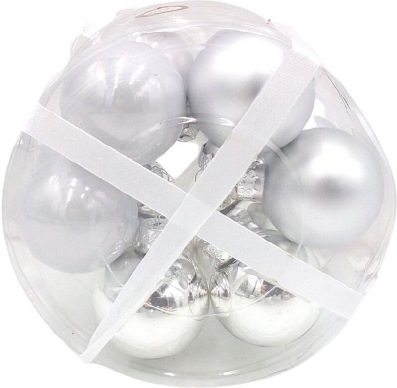 Buri Weihnachtsbaumkugeln aus Glas in Silber und Grau, 12er-Set, rund, Durchmesser: 4 cm - Bild 1