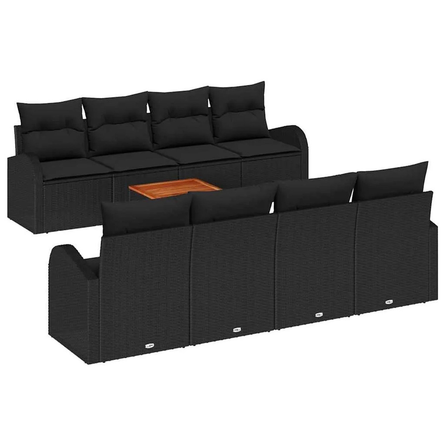 vidaXL Garten-Sofa-Set 9-teilig Schwarz mit Polyrattan, Akazienholz und Stauraumfunktion - Bild 2