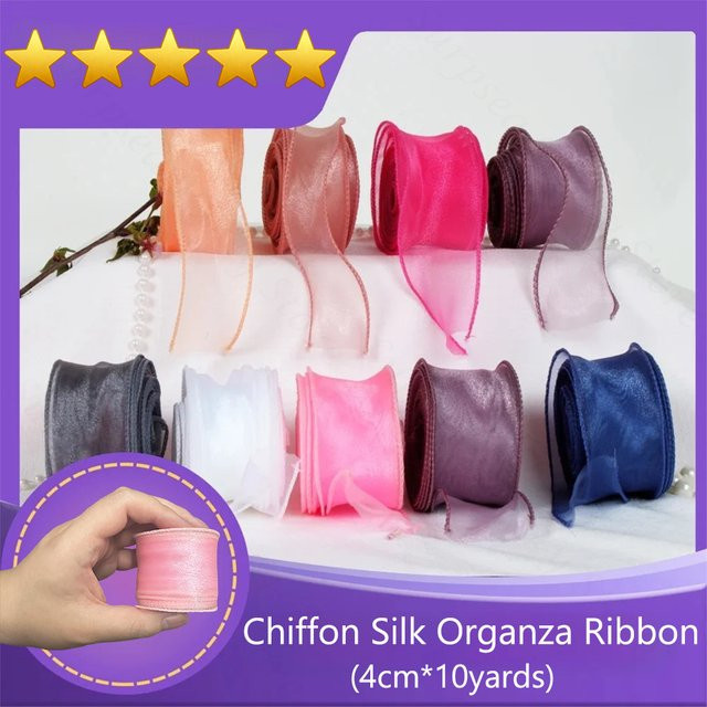 Organza-Satinband Set in Pink, transparentes Chiffonband für Hochzeitssträuße, Geschenke und DIY-Dekorationen, 10 Yards pro Rolle - Bild 1