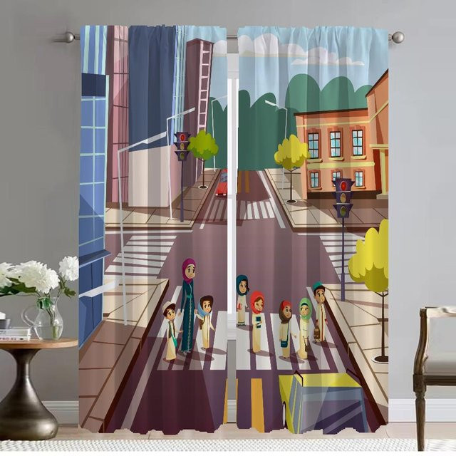2er-Set City Road Cartoon Moskitonetze aus Tüll in Multicolour für Schlafzimmer und Wohnzimmer, B: 50 cm, H: 70 cm - Bild 1