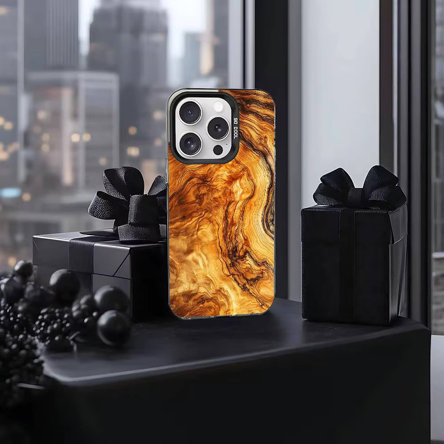 Stoßfeste Handyhülle aus Naturholz für Apple iPhone 11 bis 17 Pro Max Plus mit silberner Abdeckung in Braun und Silber - Bild 3