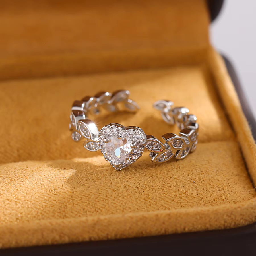 GaGa-Duck Ring, 925 Silber, Kristall, Herzförmige Blätter, Unisex - Bild 3