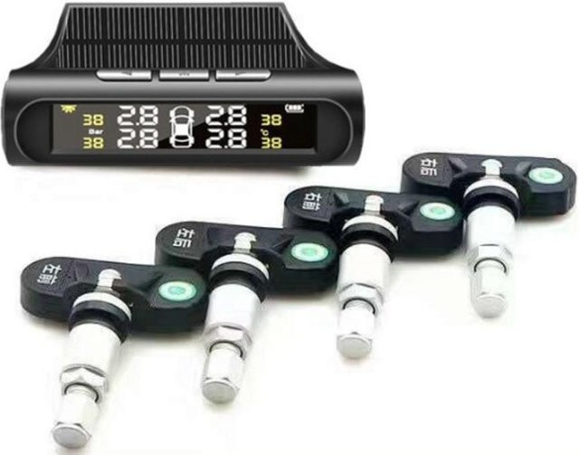 Elestagequipment Solar-Reifendruck-Überwachungssystem mit 4 internen Sensoren, kabellos und wasserdicht, Schwarz - Bild 1