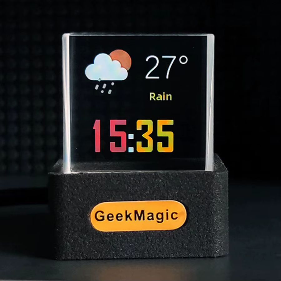 MOJOYCE Kristallwürfel-Fotodisplay mit holografischer Smart-Wetterstation, Digitaluhr und GIF-Animationen, Weiß/Transparent - Bild 5